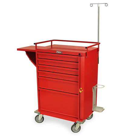 HARLOFF 6 Drawer Steel Crash Cart w/ Breakaway Lock & Basic Emerg Package V30-6EMG